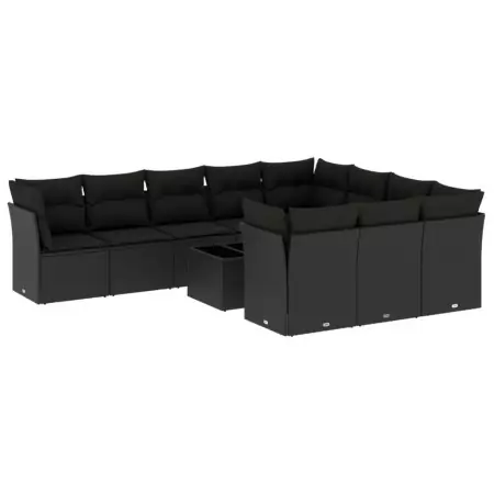 Set Divani da Giardino 11 pz con Cuscini in Polyrattan Nero