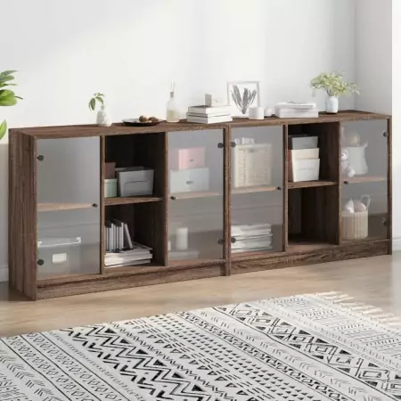 Libreria con Ante Rovere Marrone 204x37x75 cm Legno Multistrato