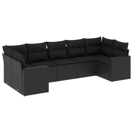 Set Divani da Giardino con Cuscini 7pz Nero Polyrattan