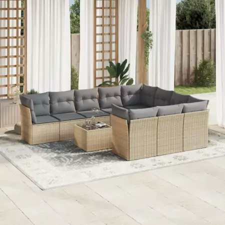 Set Divani da Giardino 11 pz con Cuscini Beige in Polyrattan