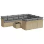 Set Divani da Giardino 11 pz con Cuscini Beige in Polyrattan