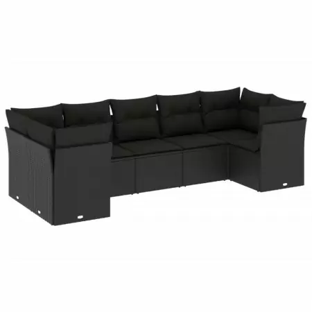 Set Divani da Giardino con Cuscini 7pz Nero Polyrattan