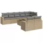 Set Divano da Giardino 9 pz con Cuscini Beige in Polyrattan