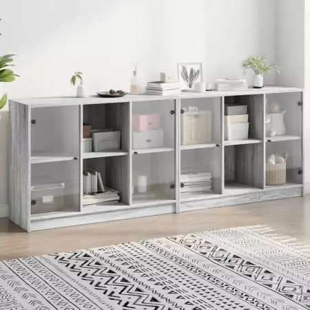 Libreria con Ante Grigio Sonoma 204x37x75 cm Legno Multistrato