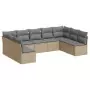 Set Divano da Giardino 9 pz con Cuscini Beige in Polyrattan