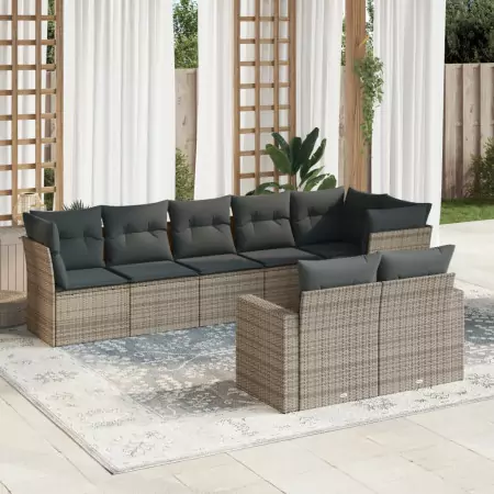 Set Divano da Giardino 8 pz con Cuscini Grigio in Polyrattan