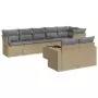 Set Divano da Giardino 9 pz con Cuscini Beige in Polyrattan