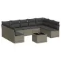 Set Divano da Giardino 10 pz con Cuscini Grigio in Polyrattan