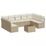 Set Divano da Giardino 10 pz con Cuscini Beige in Polyrattan