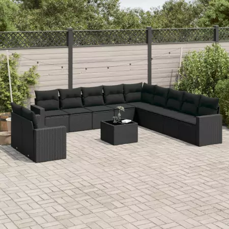 Set Divani da Giardino 12 pz con Cuscini Nero in Polyrattan