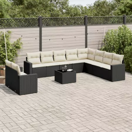 Set Divani da Giardino 11 pz con Cuscini in Polyrattan Nero