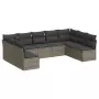 Set Divano da Giardino 9 pz con Cuscini Grigio in Polyrattan