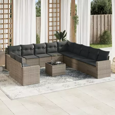 Set Divani da Giardino 12 pz con Cuscini Grigio in Polyrattan