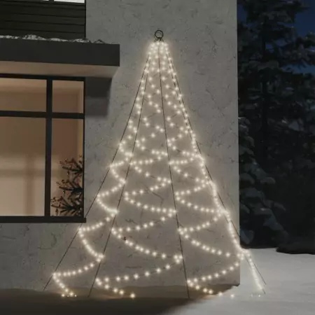 Albero da Parete con Gancio Metallico 260 LED Bianco Caldo 3 m