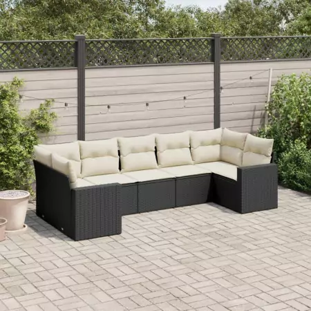 Set Divani da Giardino con Cuscini 7pz Nero Polyrattan