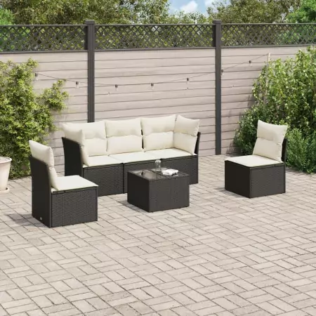 Set Divano da Giardino 6 pz con Cuscini Nero in Polyrattan