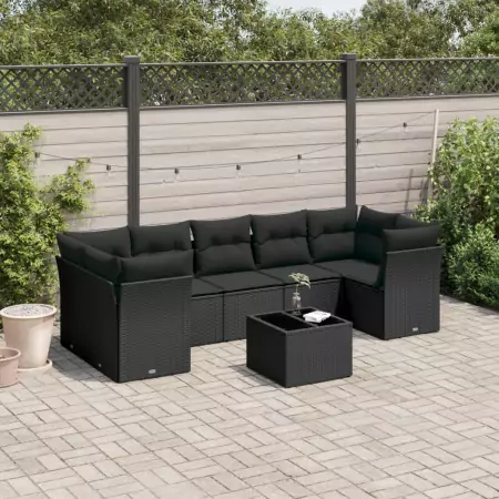 Set Divani da Giardino con Cuscini 8 pz Nero in Polyrattan