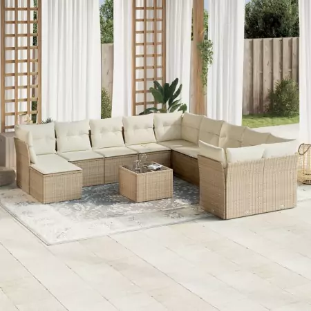 Set Divani da Giardino 12 pz con Cuscini Beige in Polyrattan