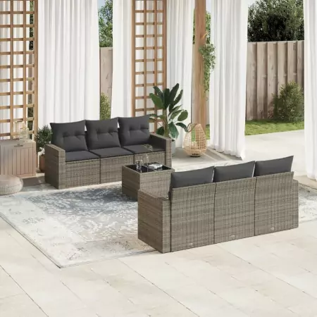 Set Divani da Giardino 7 pz con Cuscini Grigio in Polyrattan