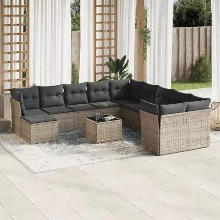 Set Divani da Giardino 12 pz con Cuscini Grigio in Polyrattan