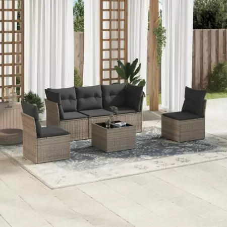 Set Divano da Giardino 6 pz con Cuscini Grigio in Polyrattan