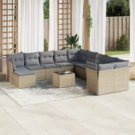 Set Divani da Giardino 12 pz con Cuscini Beige in Polyrattan