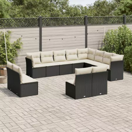 Set Divani da Giardino 12 pz con Cuscini Nero in Polyrattan