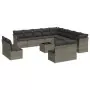 Set Divani da Giardino 14pz con Cuscini in Polyrattan Grigio