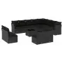 Set Divani da Giardino 13pz con Cuscini Nero in Polyrattan