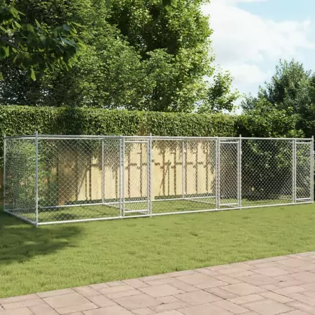 Gabbia per Cani con Porte Grigia 6x2x1,5 m in Acciaio Zincato