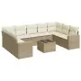 Set Divano da Giardino 10 pz con Cuscini Beige in Polyrattan