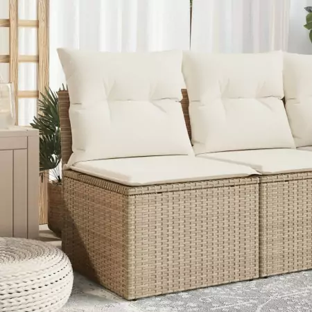 Divano Giardino Senza Braccioli con Cuscini Beige in Polyrattan