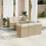 Set Divani da Giardino 7 pz con Cuscini Beige in Polyrattan