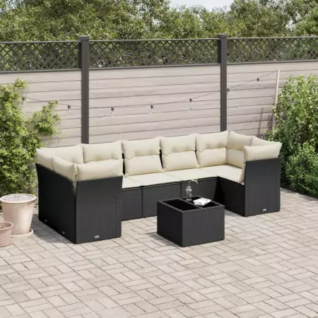 Set Divani da Giardino con Cuscini 8 pz Nero in Polyrattan