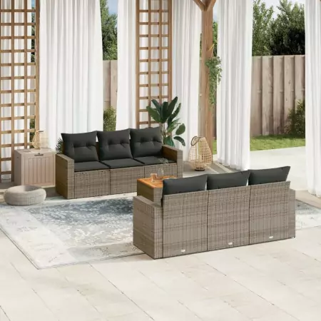 Set Divani da Giardino 7 pz con Cuscini Grigio in Polyrattan