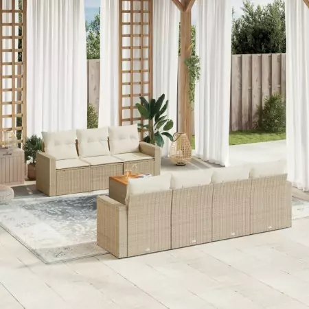 Set Divano da Giardino 8 pz con Cuscini Beige in Polyrattan