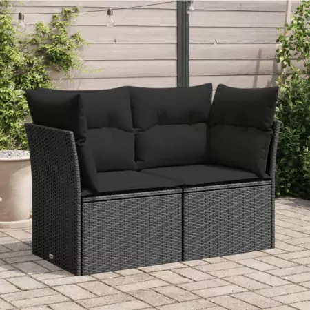 Divano da Giardino con Cuscini a 2 Posti Nero in Polyrattan