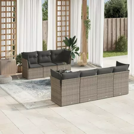 Set Divano da Giardino 8 pz con Cuscini Grigio in Polyrattan