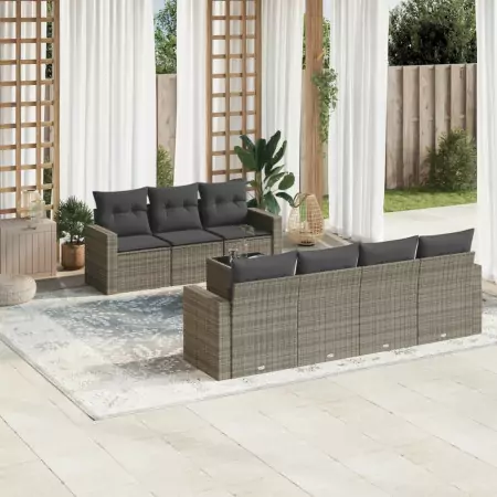 Set Divano da Giardino 8 pz con Cuscini Grigio in Polyrattan