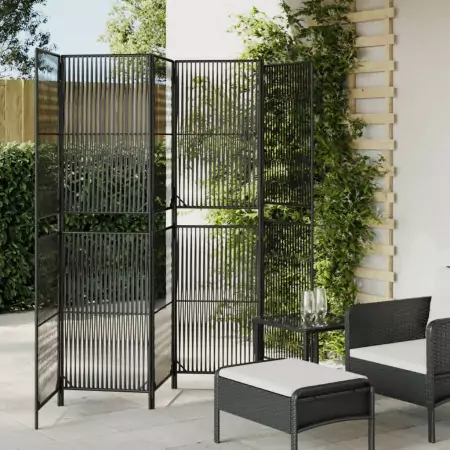 Divisorio per Ambienti a 6 Pannelli Nero in Polyrattan