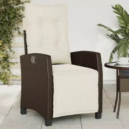 Sedia Reclinabile Giardino con Poggiapiedi Marrone Polyrattan