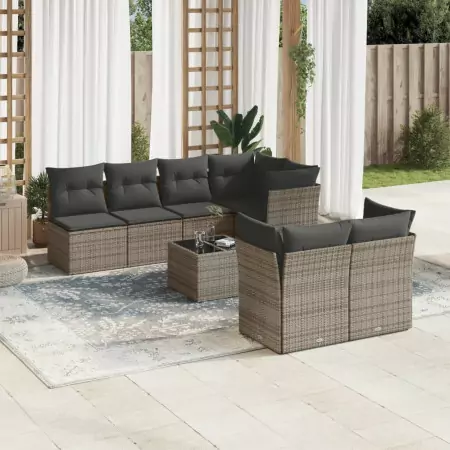 Set Divano da Giardino 8 pz con Cuscini Grigio in Polyrattan