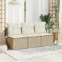 Divano da Giardino con Cuscini a 3 Posti Beige in Polyrattan