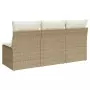 Divano da Giardino con Cuscini a 3 Posti Beige in Polyrattan