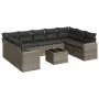 Set Divano da Giardino 10 pz con Cuscini Grigio in Polyrattan