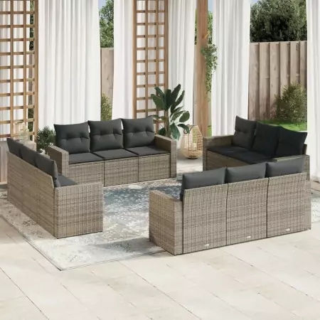 Set Divani da Giardino 12 pz con Cuscini Grigio in Polyrattan