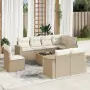 Set Divano da Giardino 9 pz con Cuscini Beige in Polyrattan