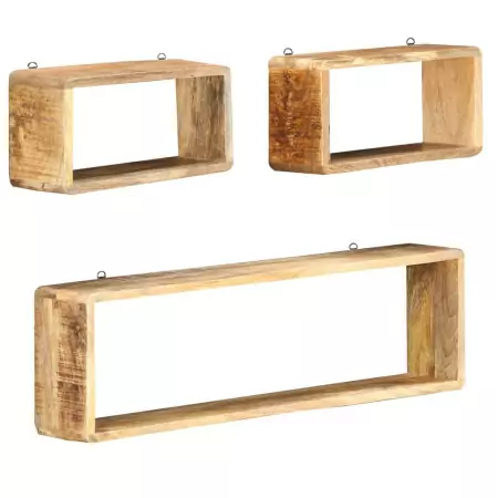 Set Mensole Cubiche da Parete 3 pz in Legno Massello di Mango