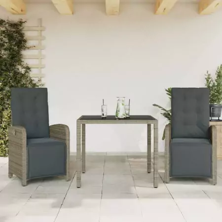 Set da Bistrò 3 pz con Cuscini Grigio in Polyrattan