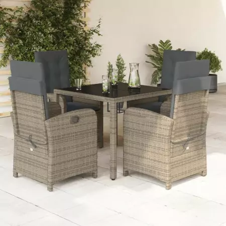 Set da Pranzo da Giardino 5 pz con Cuscini in Polyrattan Grigio